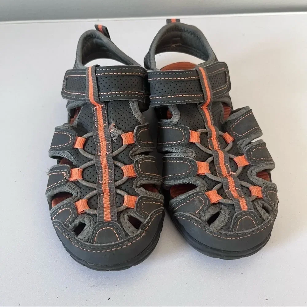 Boys Closed Toe Outdoor Hiking Adjustable Sandals Grey Orange 11